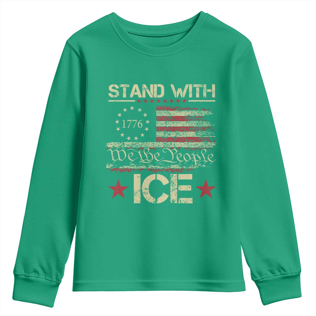 Stand With Ice Youth Sweatshirt Immigration Officers American Flag Border Patrol
