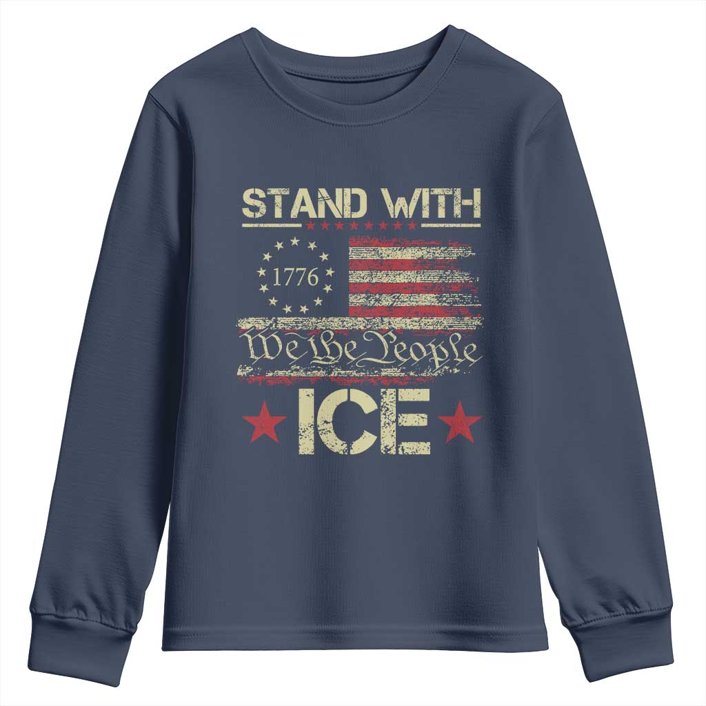 Stand With Ice Youth Sweatshirt Immigration Officers American Flag Border Patrol