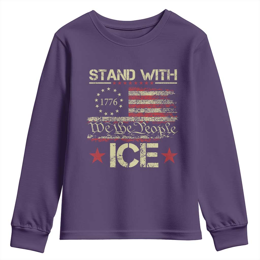 Stand With Ice Youth Sweatshirt Immigration Officers American Flag Border Patrol