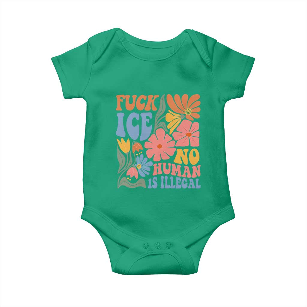 Fck Ice No Human Is Illegal Baby Onesie Immigration Rights Protest Rertro Floral