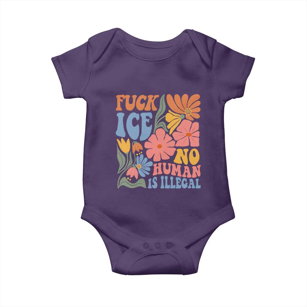 Fck Ice No Human Is Illegal Baby Onesie Immigration Rights Protest Rertro Floral