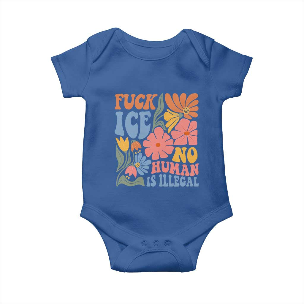 Fck Ice No Human Is Illegal Baby Onesie Immigration Rights Protest Rertro Floral