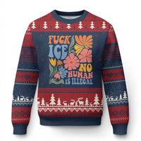 Fck Ice No Human Is Illegal Ugly Christmas Sweater Immigration Rights Protest Rertro Floral