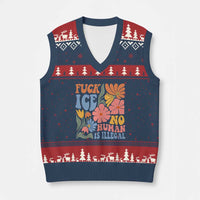 Fck Ice No Human Is Illegal V-Neck Knit Sweater Vest Immigration Rights Protest Rertro Floral