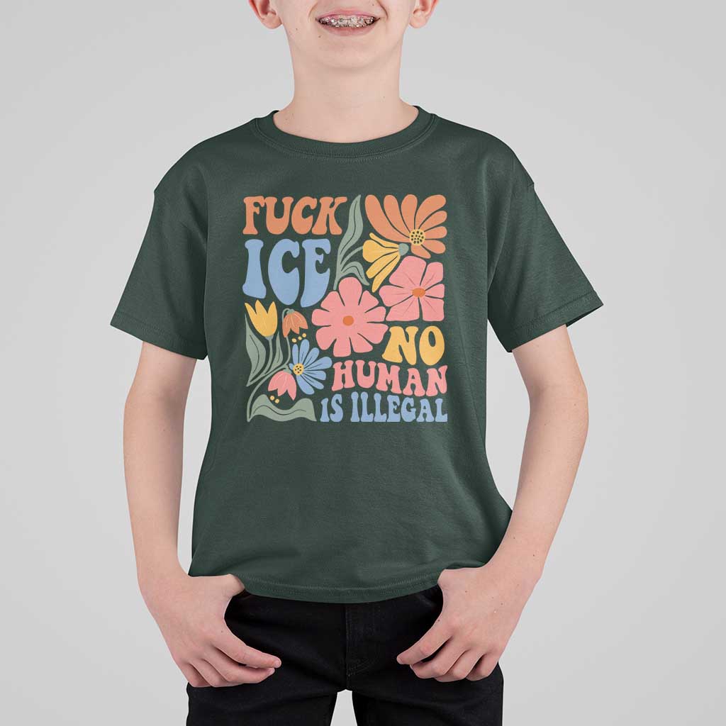 Fck Ice No Human Is Illegal T Shirt For Kid Immigration Rights Protest Rertro Floral