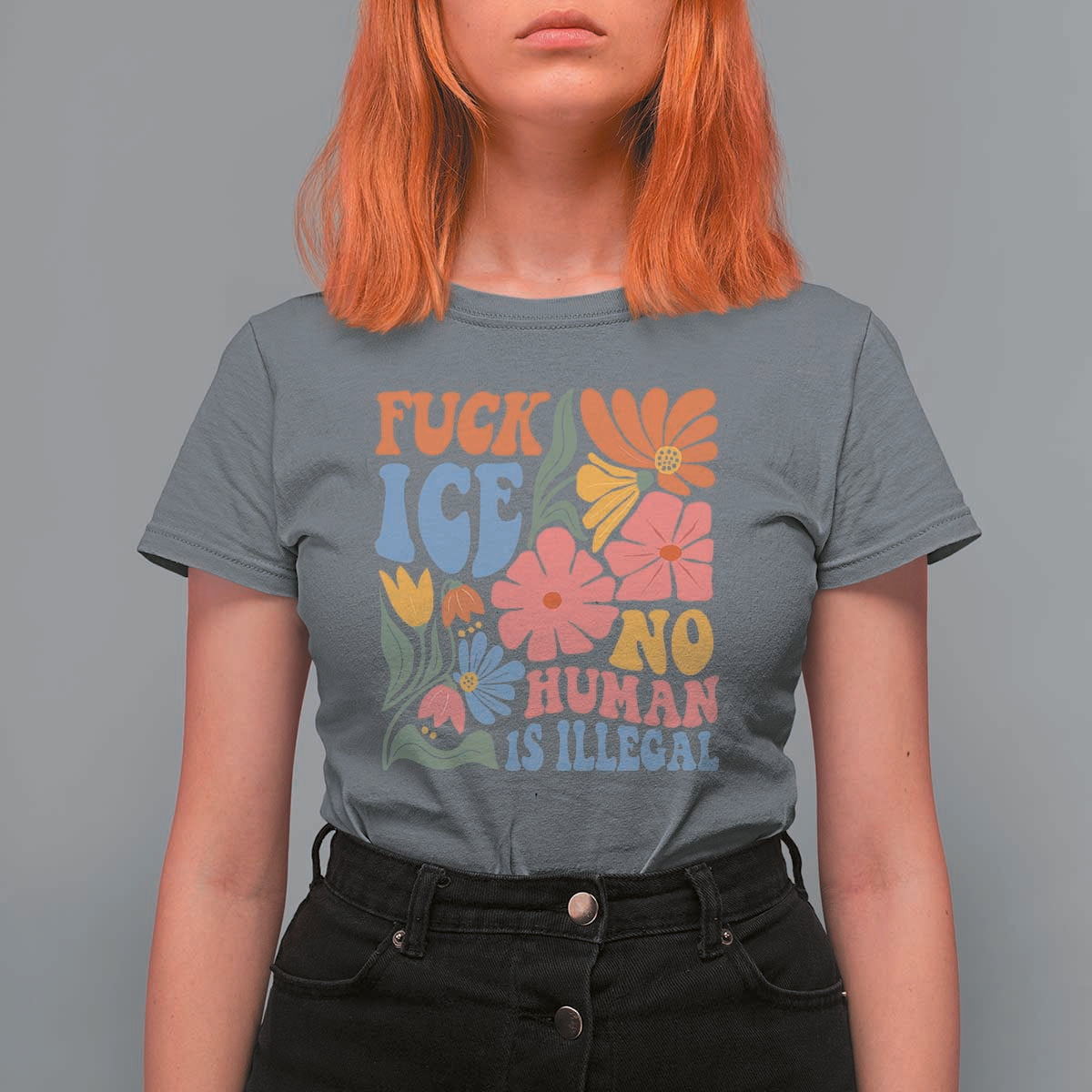 Fck Ice No Human Is Illegal T Shirt For Women Immigration Rights Protest Rertro Floral