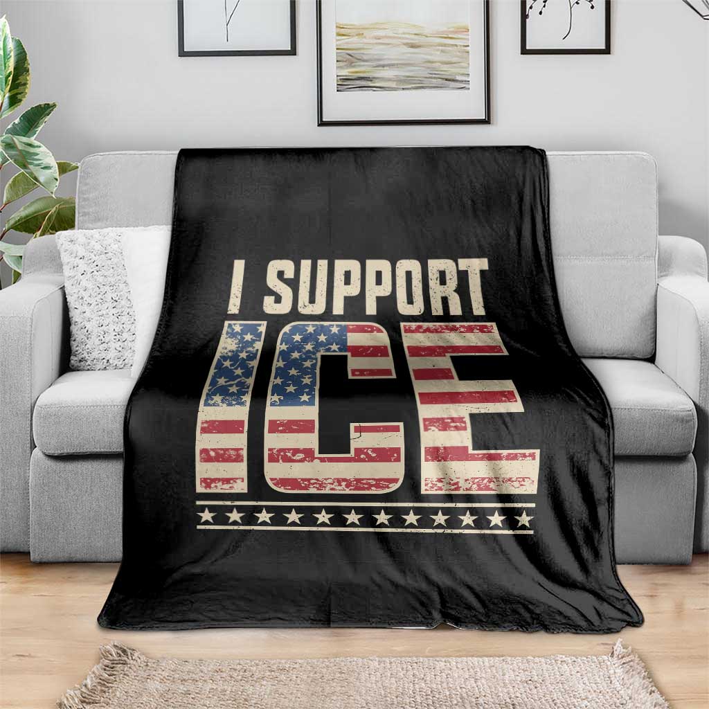 I Support ICE Throw Blanket Immigration Officers Vintage American Flag