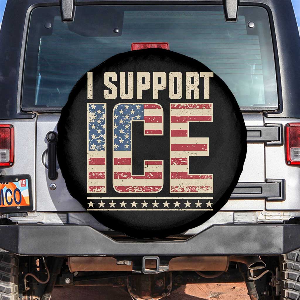 I Support ICE Spare Tire Cover Immigration Officers Vintage American Flag
