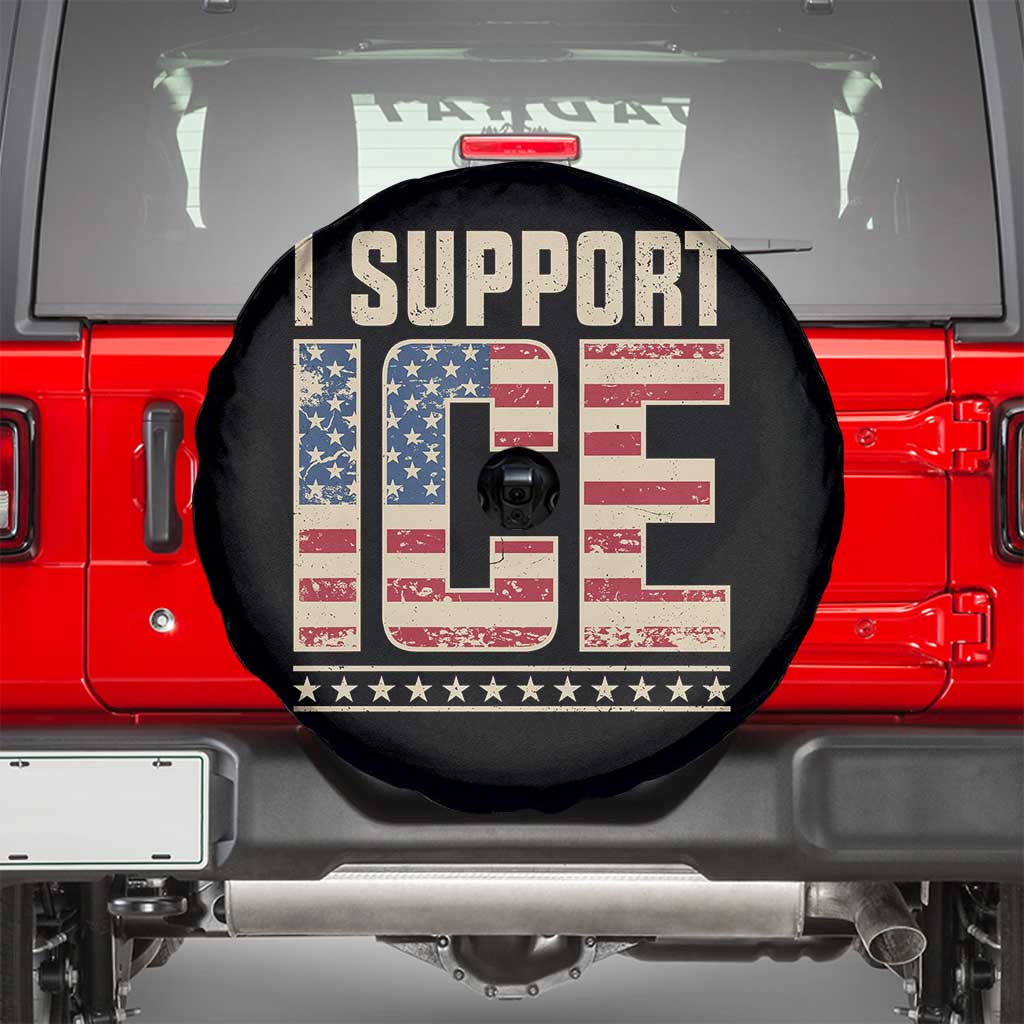 I Support ICE Spare Tire Cover Immigration Officers Vintage American Flag