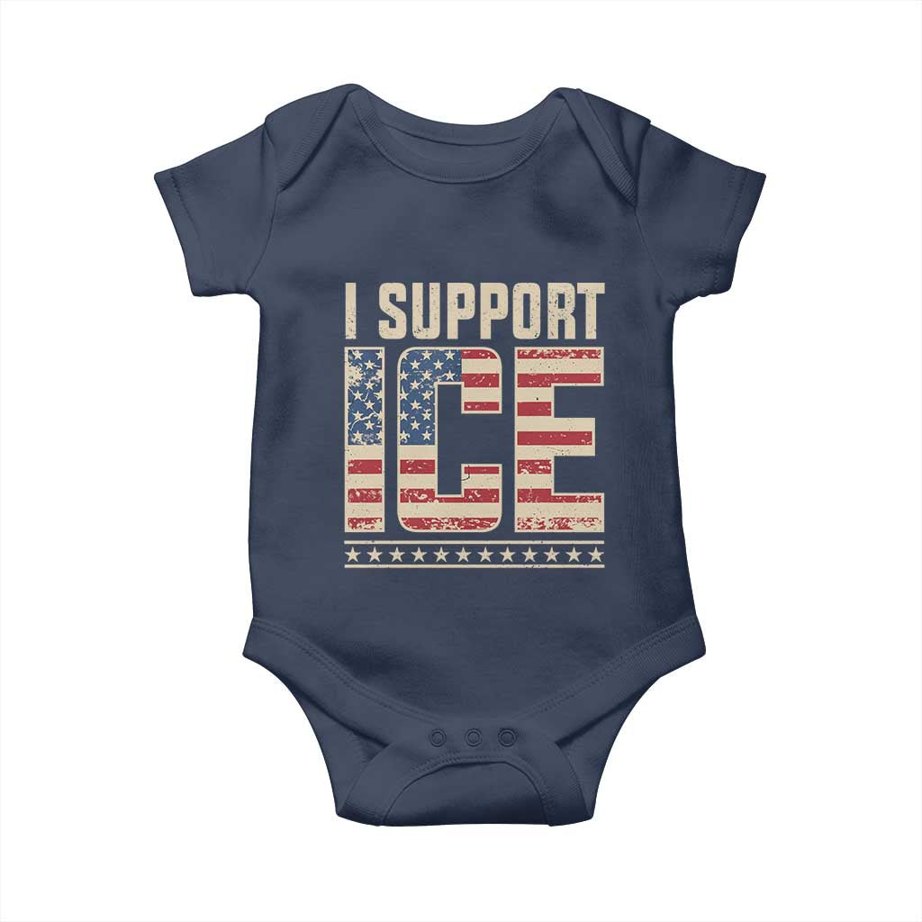 I Support ICE Baby Onesie Immigration Officers Vintage American Flag