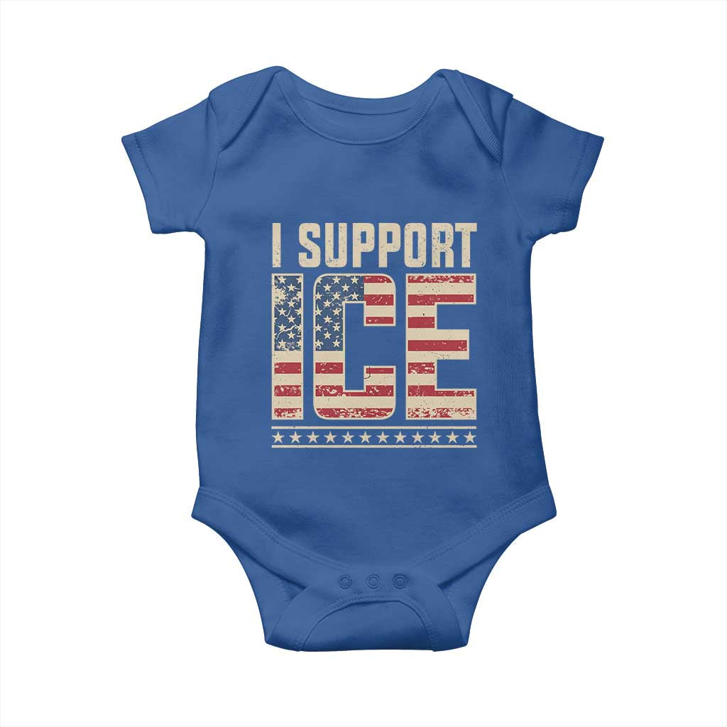 I Support ICE Baby Onesie Immigration Officers Vintage American Flag