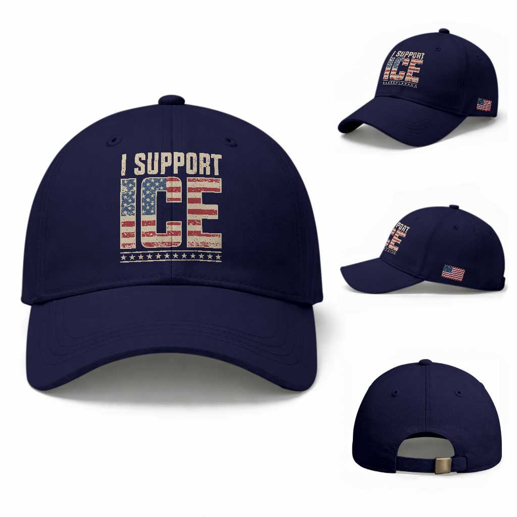 I Support ICE Baseball Cap Immigration Officers Vintage American Flag