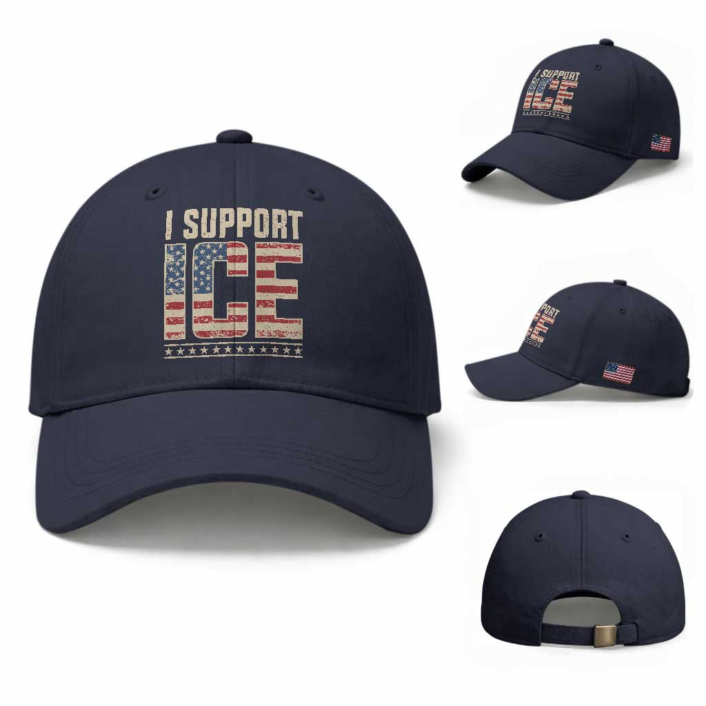 I Support ICE Baseball Cap Immigration Officers Vintage American Flag