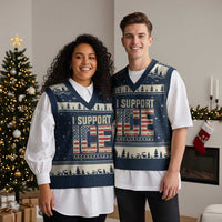 I Support ICE V-Neck Knit Sweater Vest Immigration Officers Vintage American Flag