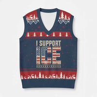 I Support ICE V-Neck Knit Sweater Vest Immigration Officers Vintage American Flag