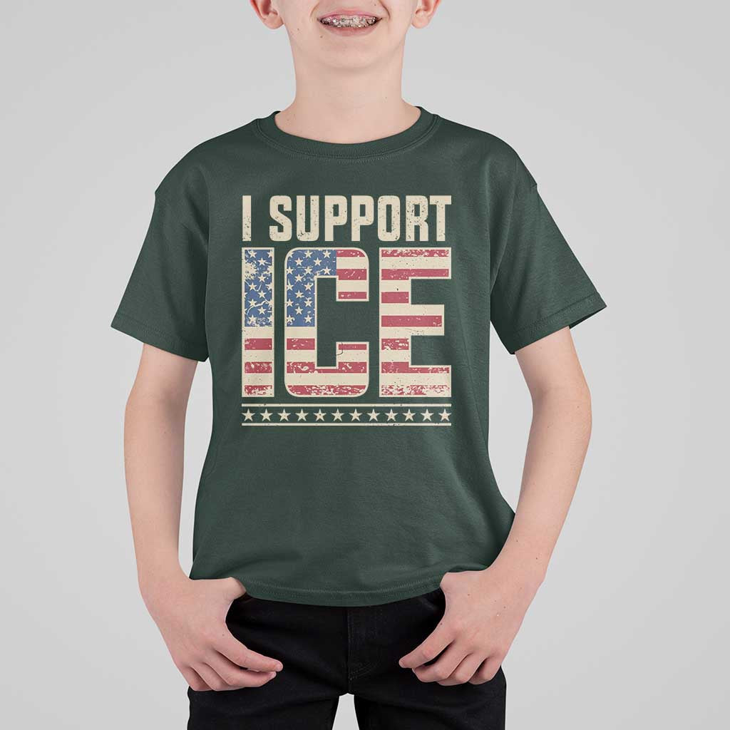 I Support ICE T Shirt For Kid Immigration Officers Vintage American Flag