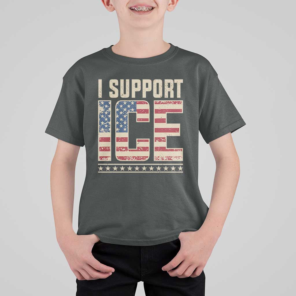 I Support ICE T Shirt For Kid Immigration Officers Vintage American Flag