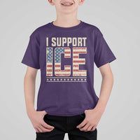 I Support ICE T Shirt For Kid Immigration Officers Vintage American Flag
