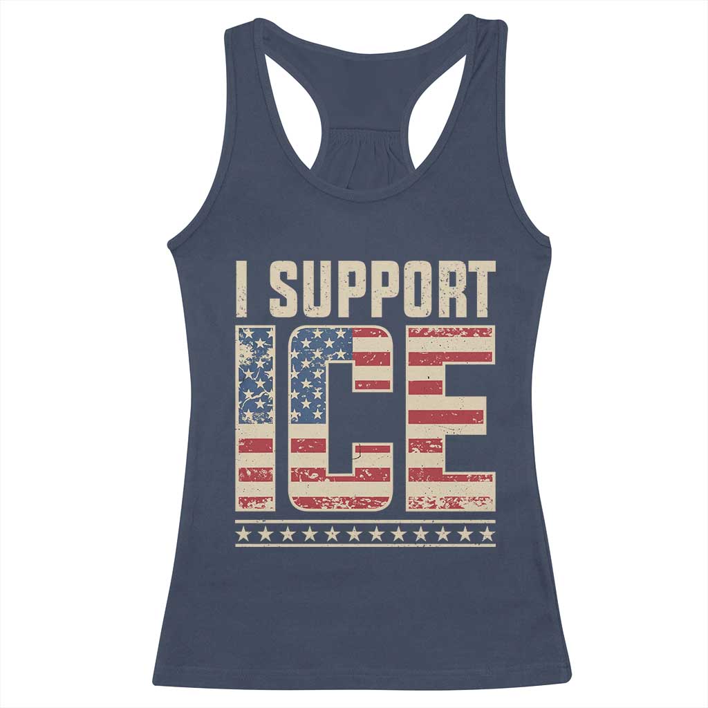 I Support ICE Racerback Tank Top Immigration Officers Vintage American Flag
