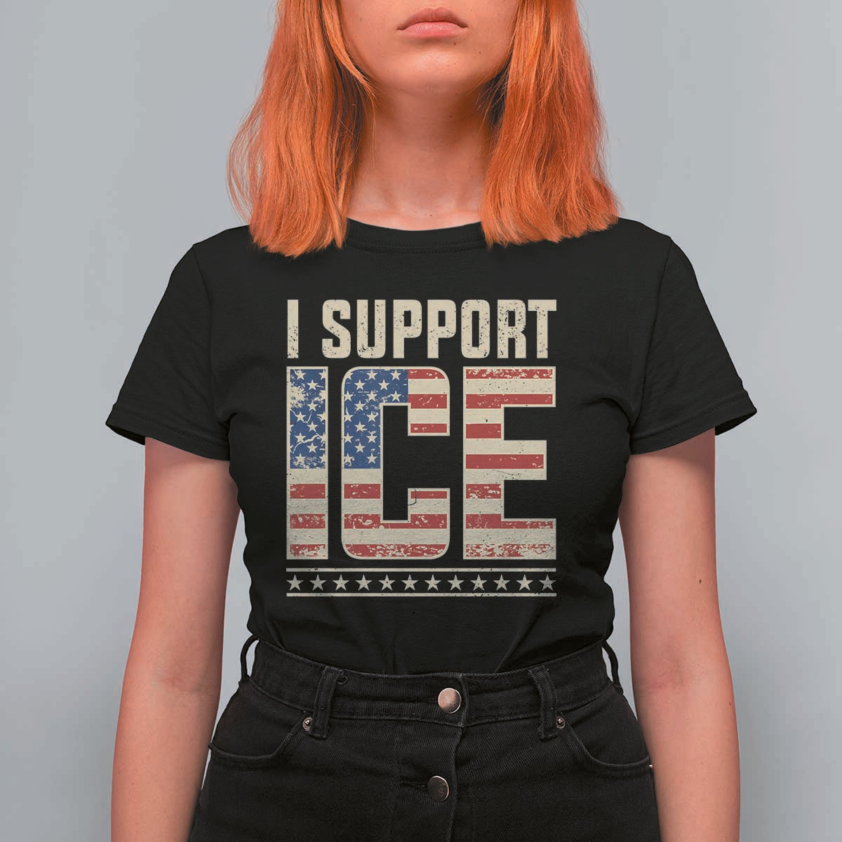 I Support ICE T Shirt For Women Immigration Officers Vintage American Flag
