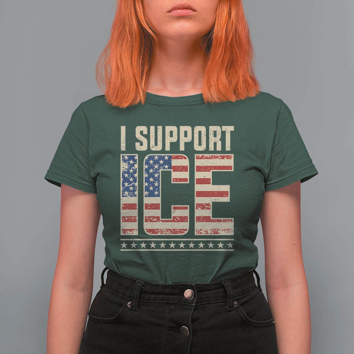 I Support ICE T Shirt For Women Immigration Officers Vintage American Flag