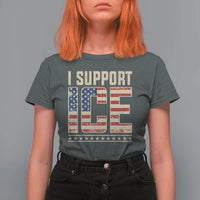 I Support ICE T Shirt For Women Immigration Officers Vintage American Flag