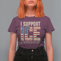 I Support ICE T Shirt For Women Immigration Officers Vintage American Flag