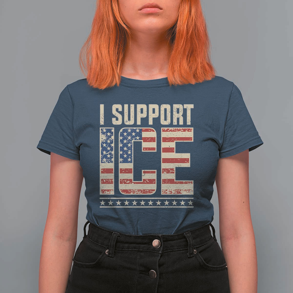 I Support ICE T Shirt For Women Immigration Officers Vintage American Flag