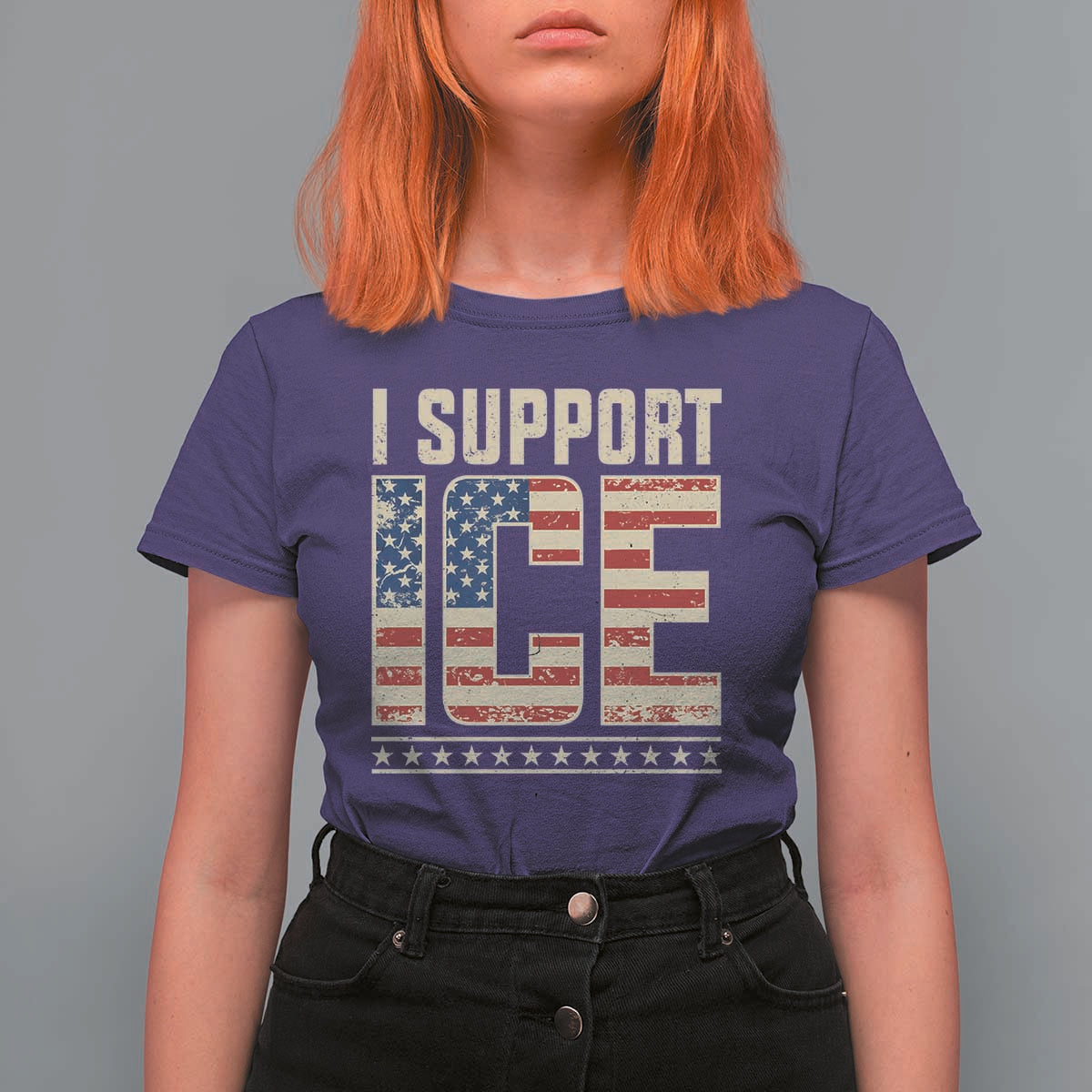 I Support ICE T Shirt For Women Immigration Officers Vintage American Flag
