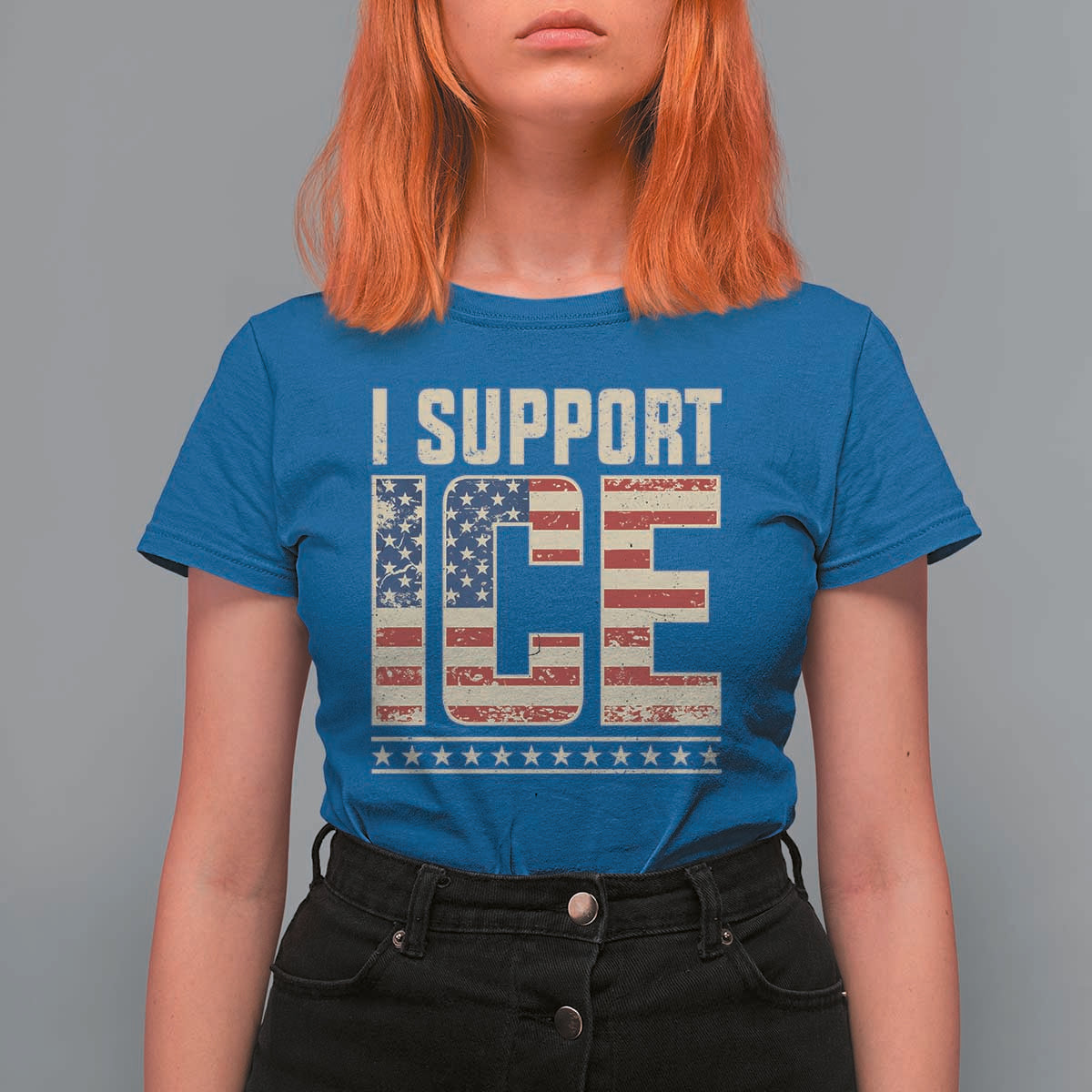 I Support ICE T Shirt For Women Immigration Officers Vintage American Flag