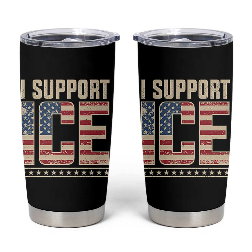 I Support ICE Tumbler Cup Immigration Officers Vintage American Flag