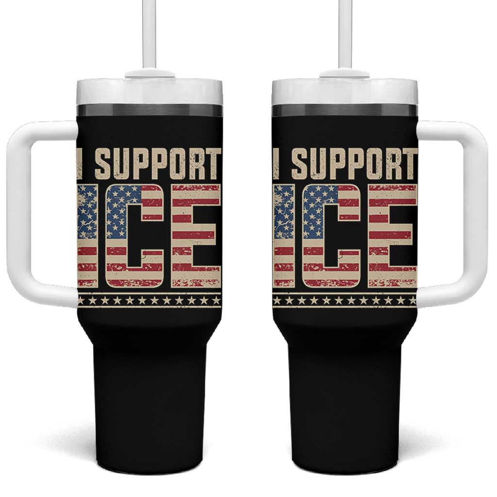 I Support ICE Tumbler With Handle Immigration Officers Vintage American Flag