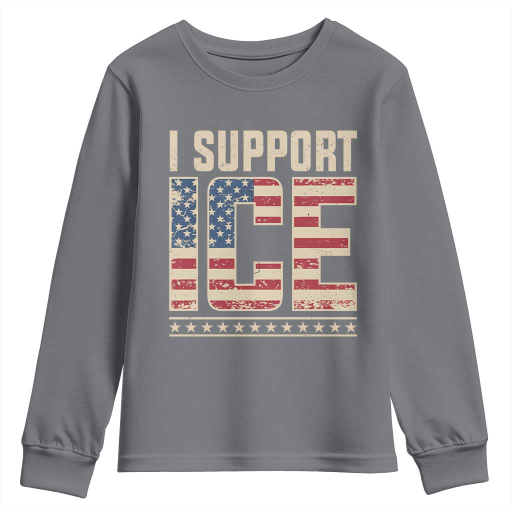 I Support ICE Youth Sweatshirt Immigration Officers Vintage American Flag