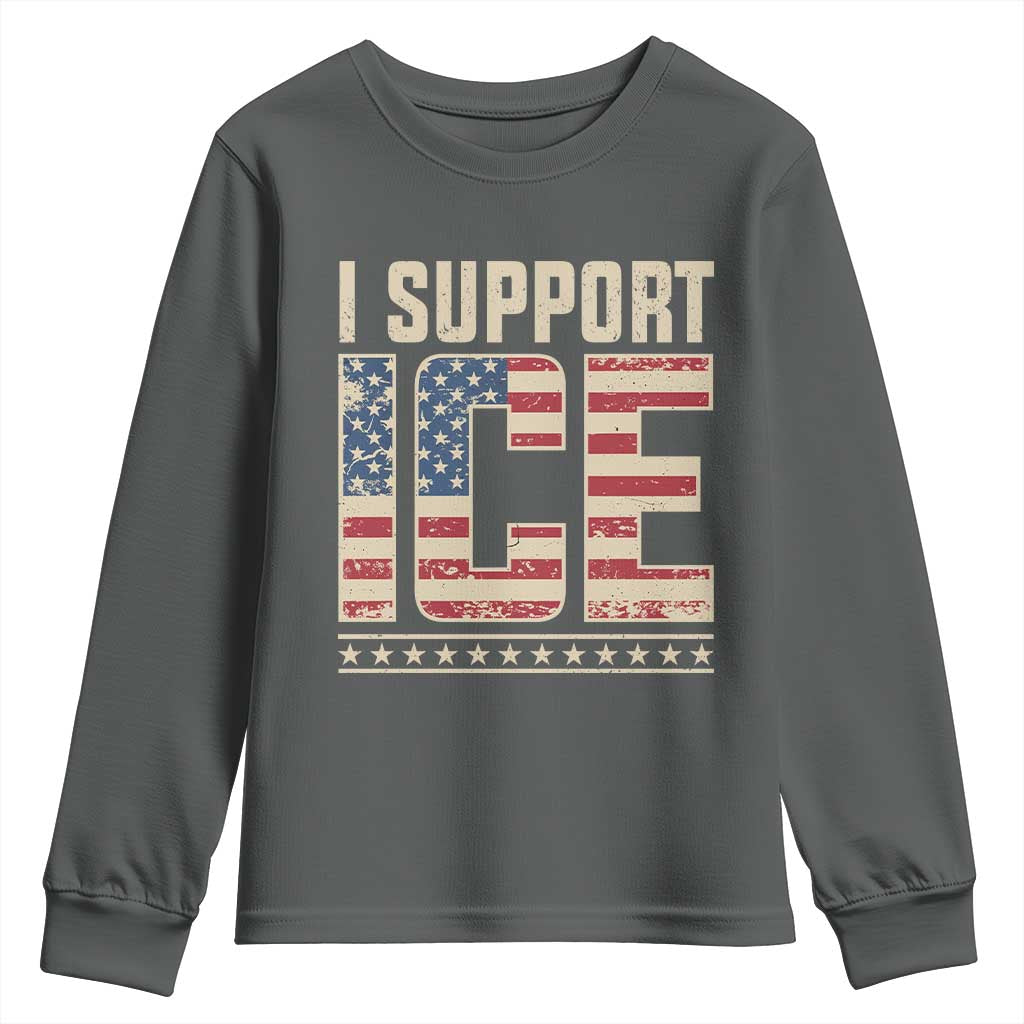 I Support ICE Youth Sweatshirt Immigration Officers Vintage American Flag