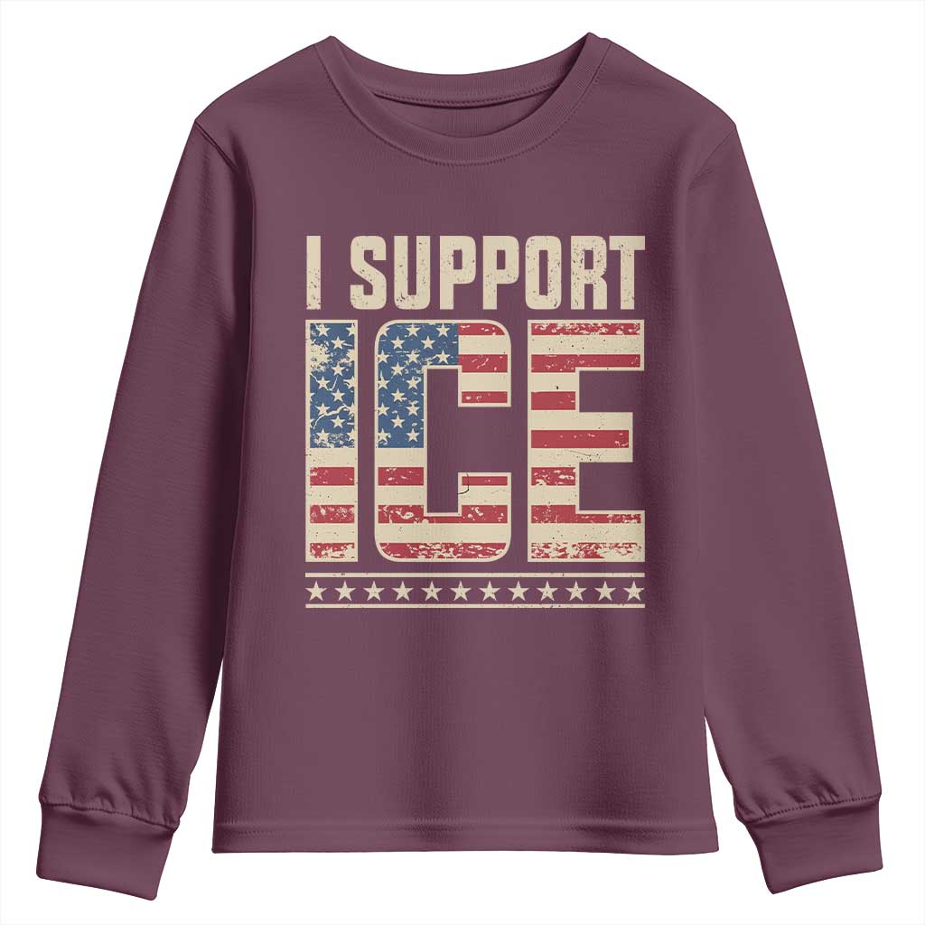 I Support ICE Youth Sweatshirt Immigration Officers Vintage American Flag