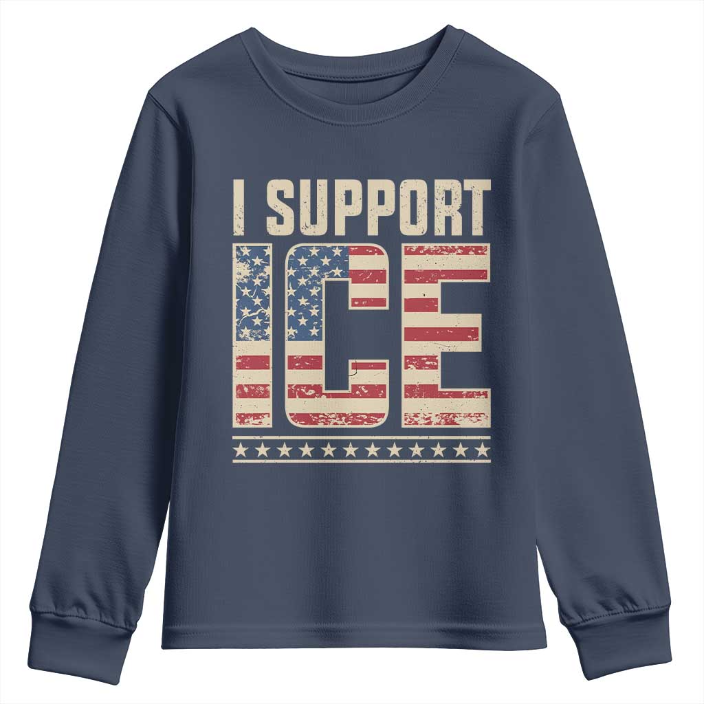 I Support ICE Youth Sweatshirt Immigration Officers Vintage American Flag