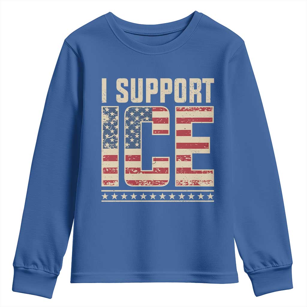 I Support ICE Youth Sweatshirt Immigration Officers Vintage American Flag