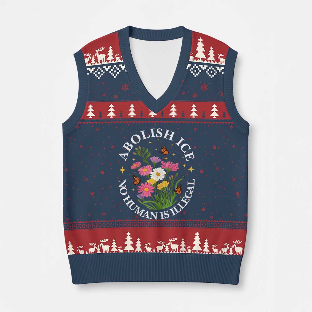Abolish Ice No Human Is Illegal V-Neck Knit Sweater Vest Immigration Rights Protest