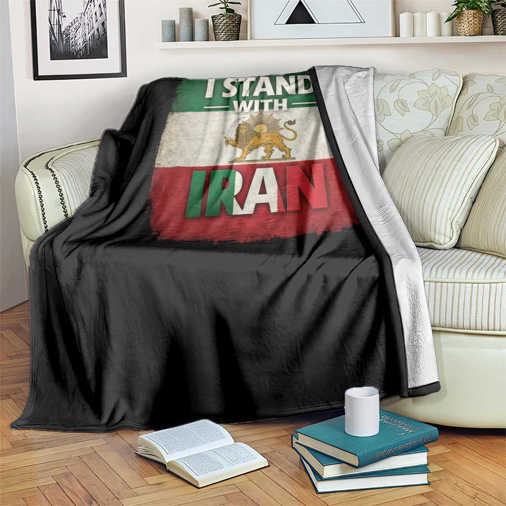 I Stand With Iran Throw Blanket Free Iran Support Persian Lion Flag