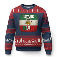 I Stand With Iran Ugly Christmas Sweater Free Iran Support Persian Lion Flag
