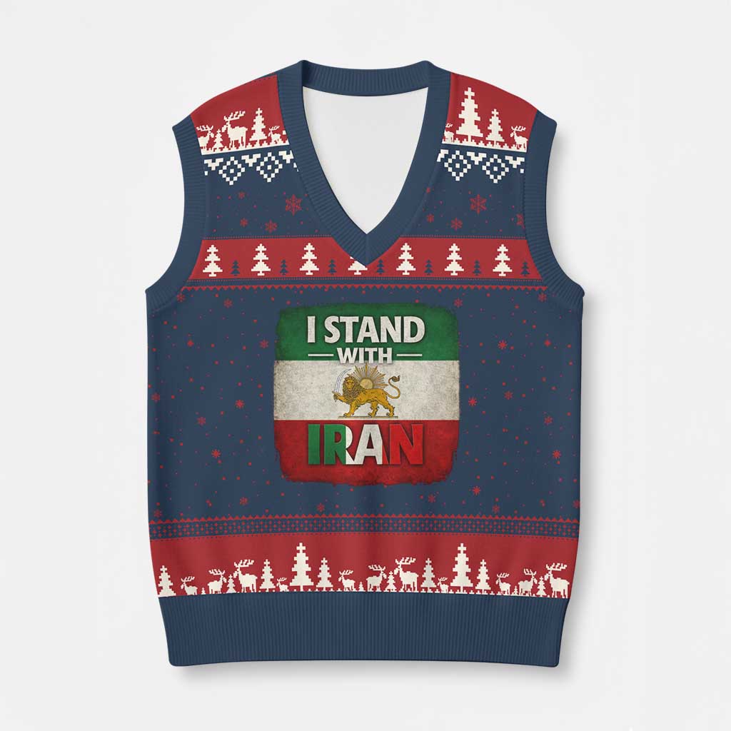 I Stand With Iran V-Neck Knit Sweater Vest Free Iran Support Persian Lion Flag