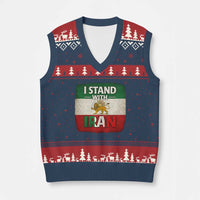 I Stand With Iran V-Neck Knit Sweater Vest Free Iran Support Persian Lion Flag
