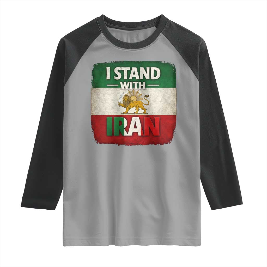 I Stand With Iran Raglan Shirt Free Iran Support Persian Lion Flag