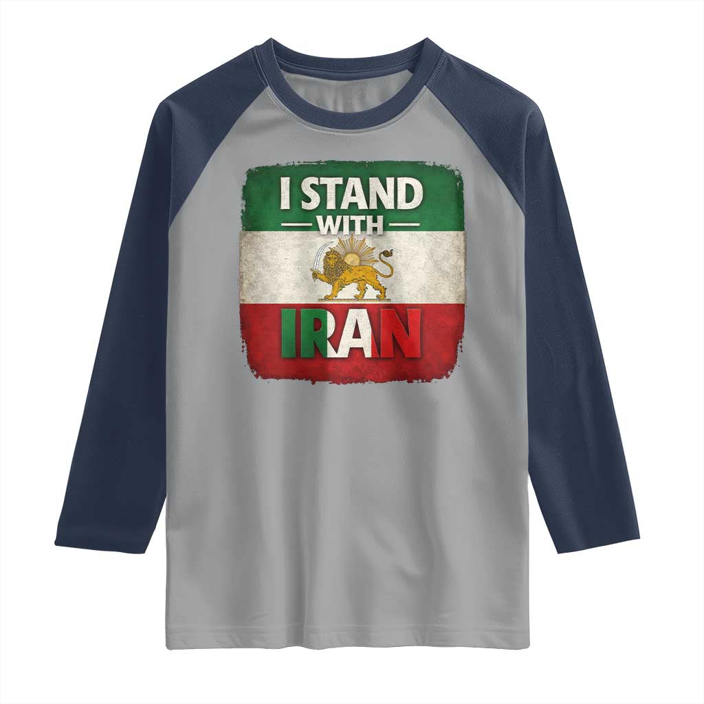 I Stand With Iran Raglan Shirt Free Iran Support Persian Lion Flag