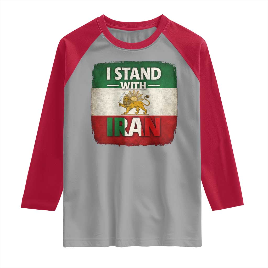 I Stand With Iran Raglan Shirt Free Iran Support Persian Lion Flag