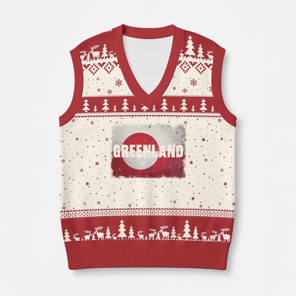Greenland Pride Patriotic Greenlander Heritage Vintage Flag V-Neck Knit Sweater Vest