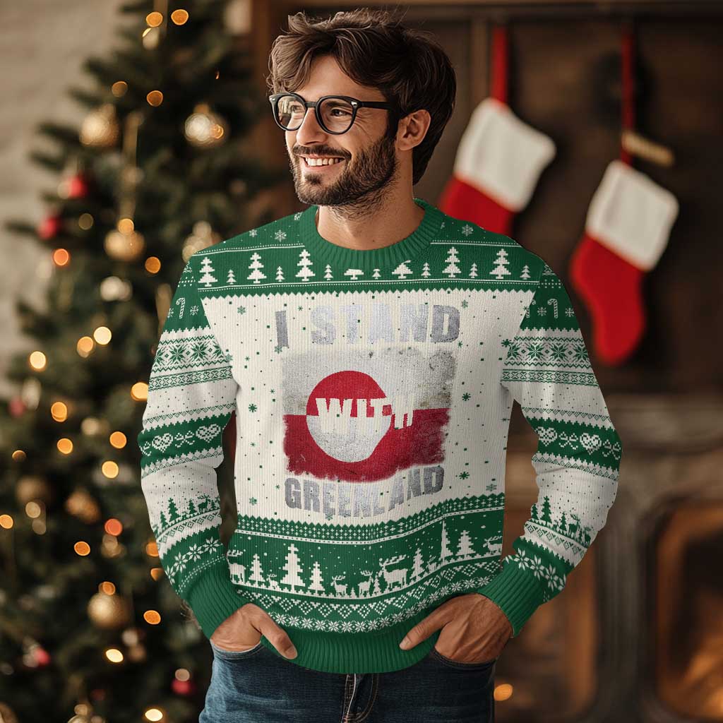 I Stand With Greenland Ugly Christmas Sweater Support Greenlanders Vintage Greenland Flag
