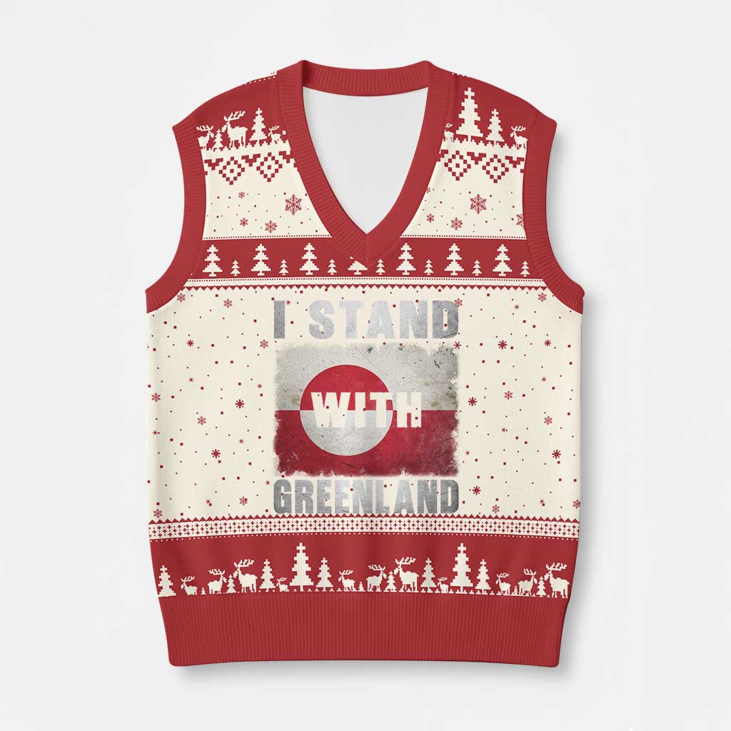 I Stand With Greenland V-Neck Knit Sweater Vest Support Greenlanders Vintage Greenland Flag