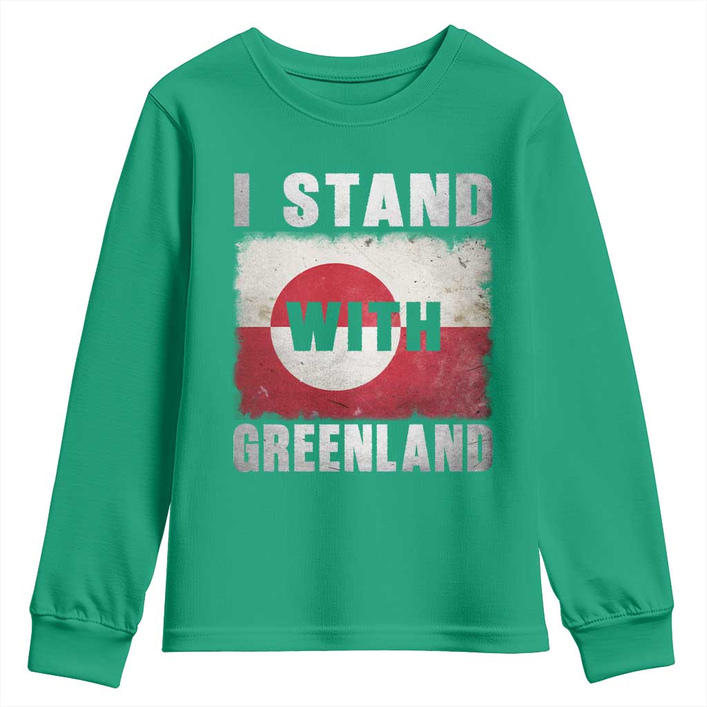 I Stand With Greenland Youth Sweatshirt Support Greenlanders Vintage Greenland Flag