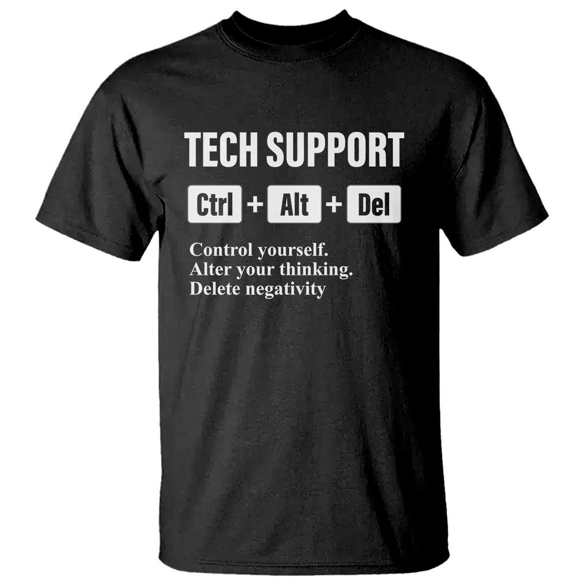 Funny Tech Support T Shirt Ctrl Alt Del Control Yourself Alter Your Thinking Delete Negativity